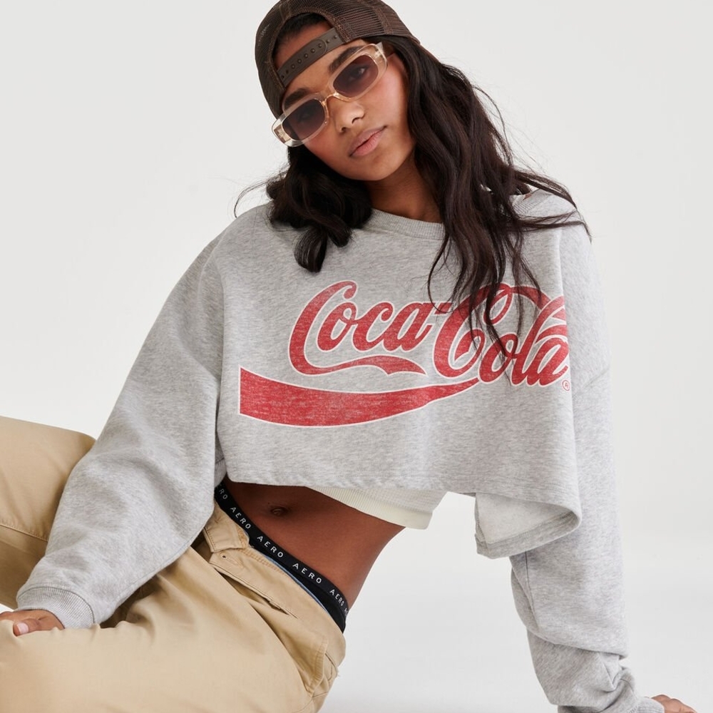 Aeropostale Red and Gray Cropped Boxy Sweatshirt - Picture 2 of 3